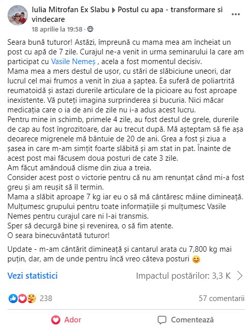 Mărturie Iulia Mitrofan – transformare si vindecare prin postul cu apă